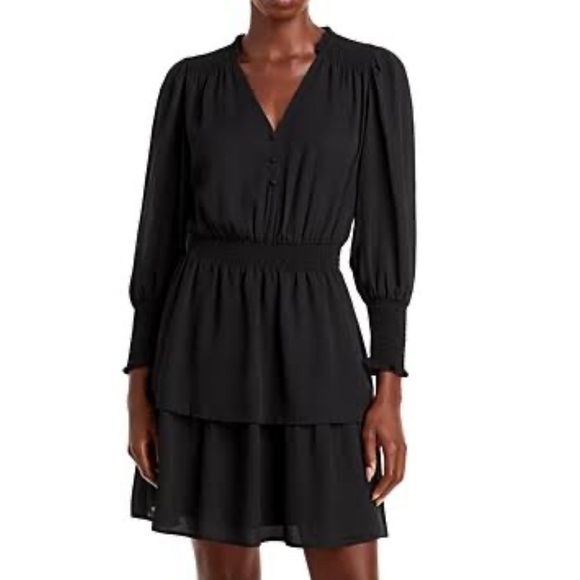 Aqua Dresses & Skirts - Aqua Smocked Mini Dress Long Sleeve Black Small